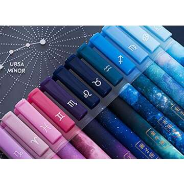 Jisomin 12pcs Constellation Gel Ink Pens, Creative Galaxy Pens, 0.5mm Extra-Fine Ballpoint Pen, Promotional Gift Stationery School Office Supply (Black Ink)