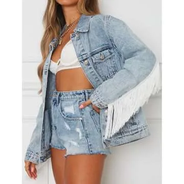 Trendy Justalwart Oversized Denim Jacket with Fringe Detail