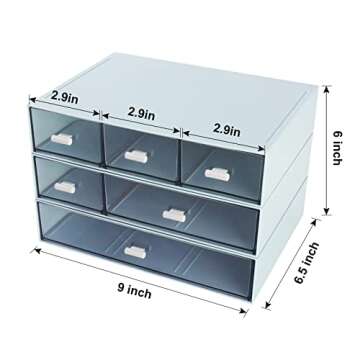 Comix Desk Organizer with 6 Drawers, Rectangular Desktop Drawers, Plastic MakeupStorage, Detachable Design, Suitable for Office, School, Home (Blue)
