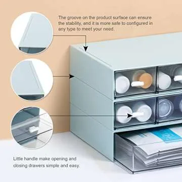Comix Desk Organizer with 6 Drawers, Rectangular Desktop Drawers, Plastic MakeupStorage, Detachable Design, Suitable for Office, School, Home (Blue)