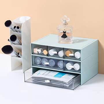 Comix Desk Organizer with 6 Drawers, Rectangular Desktop Drawers, Plastic MakeupStorage, Detachable Design, Suitable for Office, School, Home (Blue)