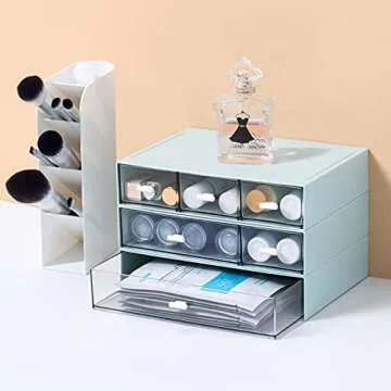 Comix Desk Organizer with 6 Drawers, Rectangular Desktop Drawers, Plastic MakeupStorage, Detachable Design, Suitable for Office, School, Home (Blue)