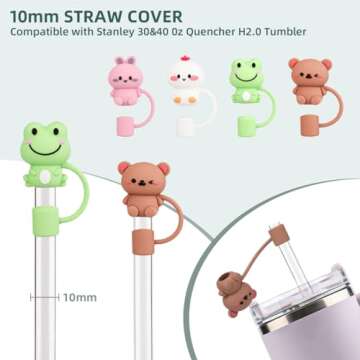 FOOGWEE 4 Pack Compatible with Stanley 30&40 Oz Tumbler, Cute Straw Cover Caps for Stanley Cup, 10mm/0.4inch Straw Topper, Dust-Proof Reusable Straw Tips Lids Cup Accessories for 10mm Straws