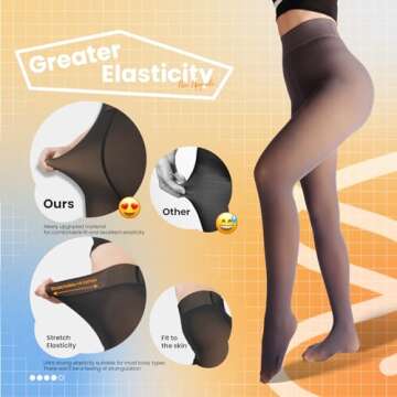 Caprilite 2 Pairs Women Fleece Lined Tights-Fake Translucent Leggings High Waist Pantyhose Sheer Thick Warm Tights For Women