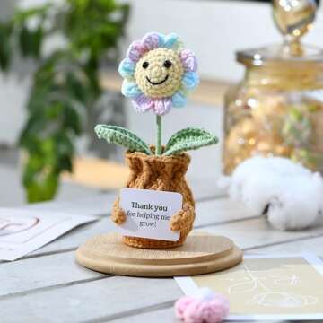 YOOJEE Thank You Gifts for Women – "Thank You for Helping Me Grow!" Crochet Sunflower Pot Handmade...