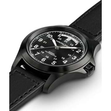 Hamilton Watch Khaki Field King Auto | Swiss Made | 40mm Stainless Steel Case | Black Dial Analog Watch | Black Leather Strap (Model: H64465733)