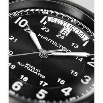 Hamilton Watch Khaki Field King Auto | Swiss Made | 40mm Stainless Steel Case | Black Dial Analog Watch | Black Leather Strap (Model: H64465733)