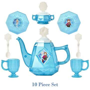 Disney Frozen Tea Set for Girls - 10 Piece Tea Party Set - Pretend Tea Time Play Kitchen Toy, Blue