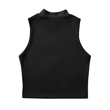 Verdusa Women's Basic Sleeveless Mock Neck Rib Knit Tank Crop Top