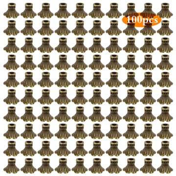 Hmjpng 100pcs Vintage Bronze Flower Bead Caps Tibetan Alloy Tassel End Caps Spacer Bead End Caps Cov...