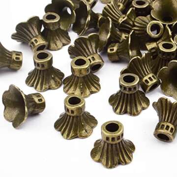 Hmjpng 100pcs Vintage Bronze Flower Bead Caps Tibetan Alloy Tassel End Caps Spacer Bead End Caps Covers Accessories for DIY Earrings Bracelet Jewelry Craft Making
