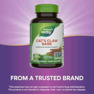 Nature's Way Cat’s Claw Bark, Traditional Health Support*, 1,455 mg per 3-Capsule Serving, Non-GMO Project Verified, 100 Vegan Capsules (Packaging May Vary)