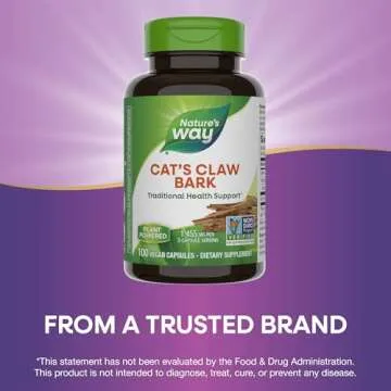 Nature's Way Cat’s Claw Bark, Traditional Health Support*, 1,455 mg per 3-Capsule Serving, Non-GMO Project Verified, 100 Vegan Capsules (Packaging May Vary)