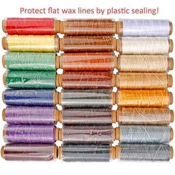 JANYUN 792 Yards 24 Colors Leather Sewing Waxed Flat Cord Thread for Leather Craft DIY Supplies,Each of 33 Yards