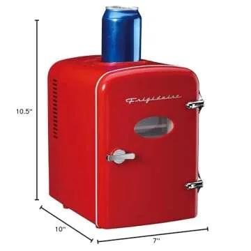 Frigidaire EFMIS171-RED Retro Mini Portable Personal Fridge-Ideal for Home, Office or Dorm-Features Active Cooling Can -Holder on Top-Includes Carrying Handle, AC/DC Wall/Car Charger-Red, standard