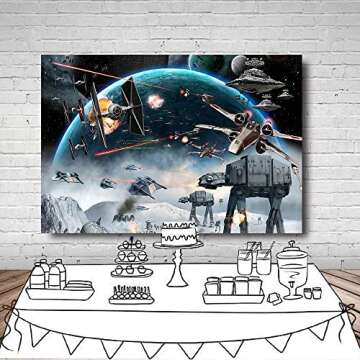 LYWYGG 7X5FT Outer Space Backdrop Space Photo Background Boys Party Supplies Black Stars Science Fiction Photography Backdrop Kids Birthday Decorations Banner CP-248