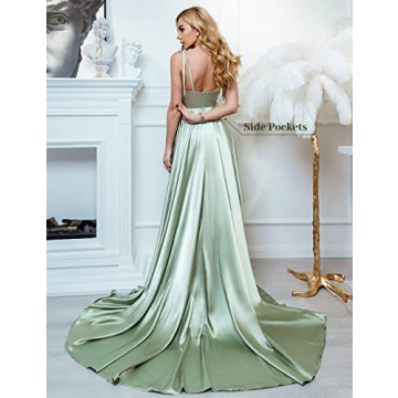 Elegant Miao Duo Satin Backless Prom Dress with Pockets