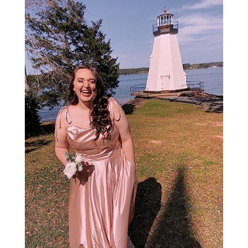 Elegant Miao Duo Satin Backless Prom Dress with Pockets