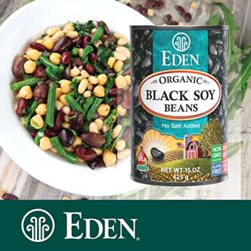 Eden Organic Black Soybeans, 15 oz Can (6-Pack), Complete Protein, No Salt Added, Non-GMO, Gluten Free, U.S. Grown, Heat and Serve, Macrobiotic, Soy Beans