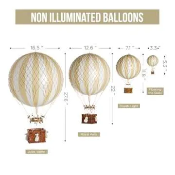 Authentic Models, Travels Light Air Balloon, Hanging Home Decor - 11.80 Inch Height, Historic Hot Air Balloon Model for Home Decor, Detailed Vintage Decorations to Hang from Ceiling - White/Ivory