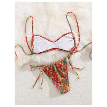 MakeMeChic Women's Floral V Neck Two Piece Bikini Set