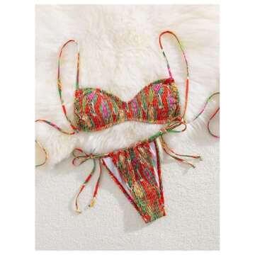 MakeMeChic Women's Floral V Neck Two Piece Bikini Set