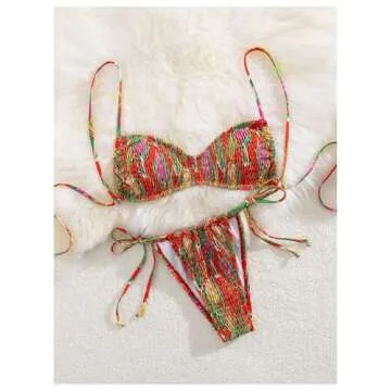 MakeMeChic Women's Floral V Neck Two Piece Bikini Set