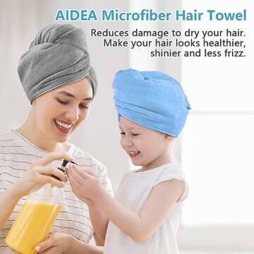 AIDEA Microfiber Hair Towel Wrap, 5 Pack Hair Turbans, Super Absorbent Quick Dry Hair Towel Wrap for All Hair Types Anti Frizz, Hair Accessories for Women, 26"×10"