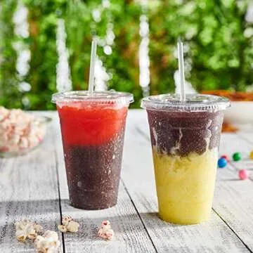 Comfy Package 20 oz Clear Plastic Cups with Flat Lids
