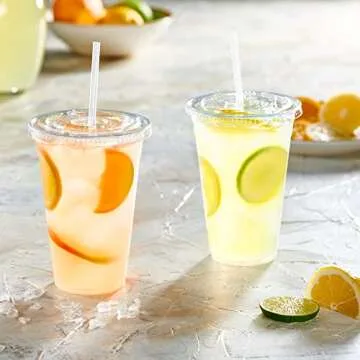 Comfy Package 20 oz Clear Plastic Cups with Flat Lids