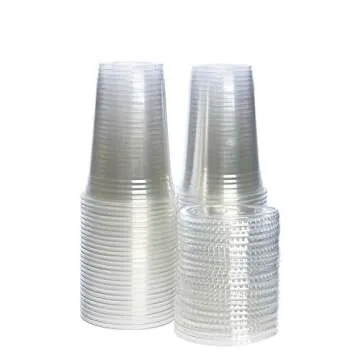 Comfy Package 20 oz Clear Plastic Cups with Flat Lids