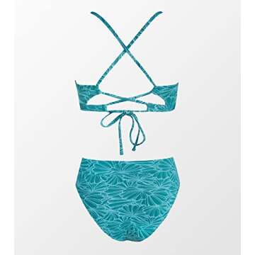 CUPSHE Bikini Set for Women Bathing Suit High Waisted Scalloped V Neck Two Pieces Swimsuit M Cyan