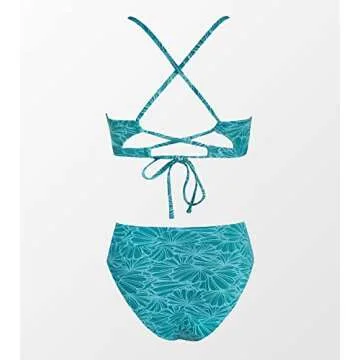 CUPSHE Bikini Set for Women Bathing Suit High Waisted Scalloped V Neck Two Pieces Swimsuit M Cyan