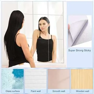 Tuanse 80 Piece Flexible Plastic Mirror Sheets for Home Decoration, Wall Mount, Rectangular, 9 x 6 Inch