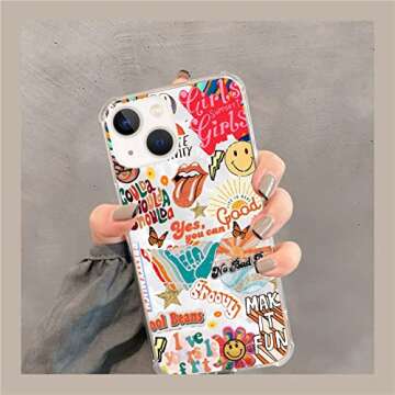 GialCenik Retro Good Vibes Smile Face Butterfly Pattern Collage Case Compatible with iPhone 14, Trip...