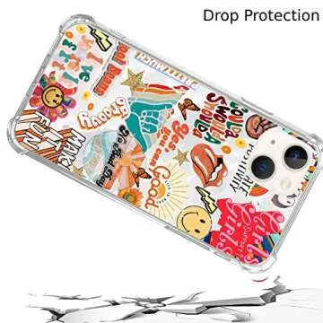 GialCenik Retro Good Vibes Smile Face Butterfly Pattern Collage Case Compatible with iPhone 14, Trippy Aesthetic Color Collage Case for iPhone 14, Trendy Soft TPU Bumper Cover
