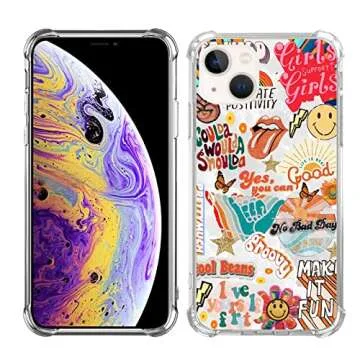 GialCenik Retro Good Vibes Smile Face Butterfly Pattern Collage Case Compatible with iPhone 14, Trippy Aesthetic Color Collage Case for iPhone 14, Trendy Soft TPU Bumper Cover