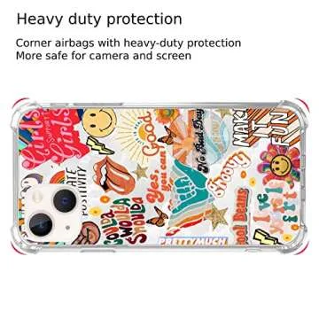 GialCenik Retro Good Vibes Smile Face Butterfly Pattern Collage Case Compatible with iPhone 14, Trippy Aesthetic Color Collage Case for iPhone 14, Trendy Soft TPU Bumper Cover