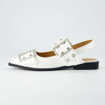 CUSHIONAIRE Women's Wander Pointy Toe Mary Jane Flat +Memory Foam, Wide Widths Available, White 7.5