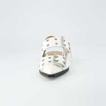 CUSHIONAIRE Women's Wander Pointy Toe Mary Jane Flat +Memory Foam, Wide Widths Available, White 7.5