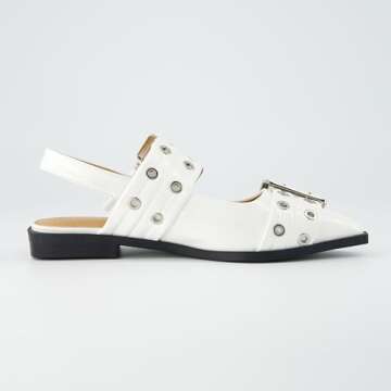 CUSHIONAIRE Women's Wander Pointy Toe Mary Jane Flat +Memory Foam, Wide Widths Available, White 7.5
