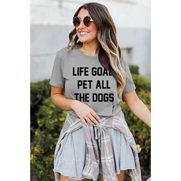 Women Mom Tshirts Life Goal Pet All The Dogs Letter Print Shirts Funny Saying Dog Lover Tee Top