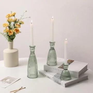 Elegant Joyfice Vertical Stripe Candlestick Holders Set