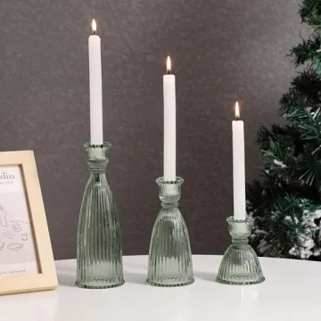 Elegant Joyfice Vertical Stripe Candlestick Holders Set