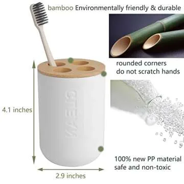 Bamboo Toothbrush Holders for Bathroom Countertop Storage Organizer - Home Decor - Four Divided Compartments, White