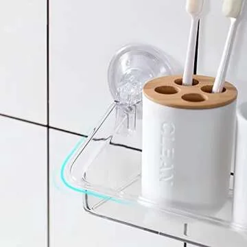 Bamboo Toothbrush Holders for Bathroom Countertop Storage Organizer - Home Decor - Four Divided Compartments, White