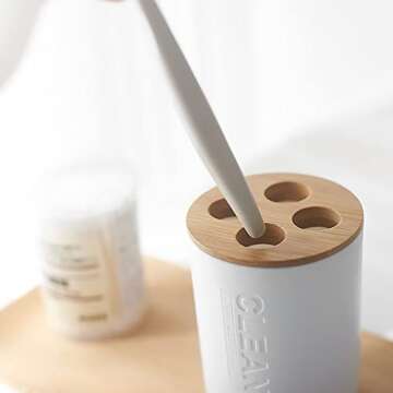Bamboo Toothbrush Holders for Bathroom Countertop Storage Organizer - Home Decor - Four Divided Compartments, White