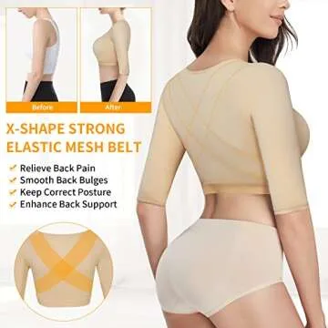 CYDREAM Women Arm Shaper Tops Slimmer Compression Sleeves Post Surgery Posture Corrector Tank Top (Small, Beige)