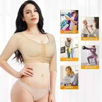 CYDREAM Women Arm Shaper Tops Slimmer Compression Sleeves Post Surgery Posture Corrector Tank Top (Small, Beige)