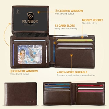 RUNBOX Men's Leather RFID Wallet with Gift Box